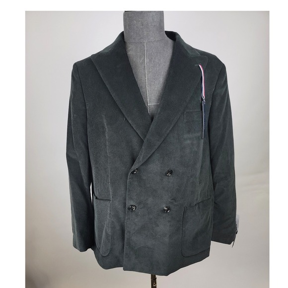 Tommy Hilfiger Sport Coat Mens 44S‎ Olive Corduroy Double Breasted Suit Jacket - Picture 2 of 9